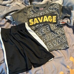 Salvage Kids Black and Gray 'SAVAGE' Active Set with Yellow Logo